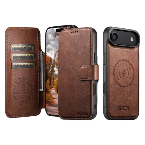 iPhone Air Suteni Q05 2-in-1 Multi-function Detachable Wallet MagSafe Phone Case - Brown
