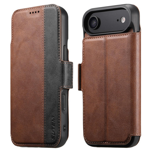 iPhone Air Suteni Q07 2-in-1 Multi-function Detachable Wallet MagSafe Phone Case - Brown
