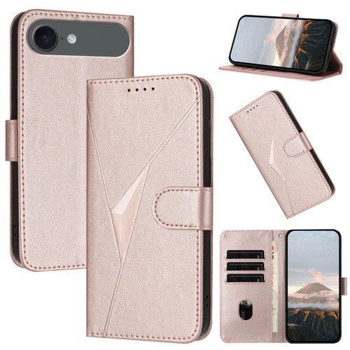 iPhone Air Triangle Pattern Buckle Clasp Leather Phone Case - Rose Gold