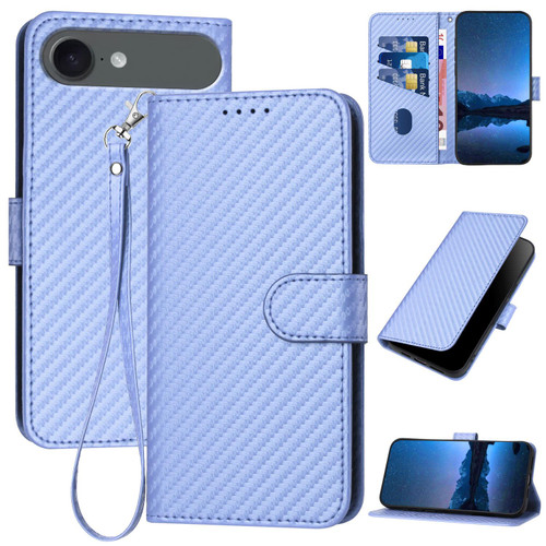 iPhone Air YX0070 Carbon Fiber Buckle Leather Phone Case with Lanyard - Light Purple