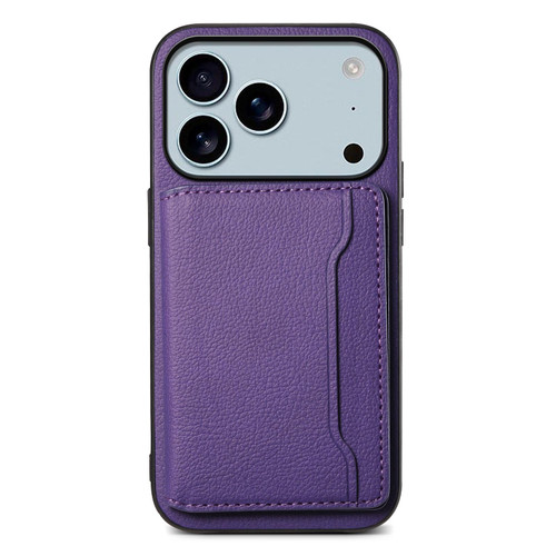iPhone 17 Pro Max Calf Texture Card Bag Design Full Coverage Phone Case - Purple
