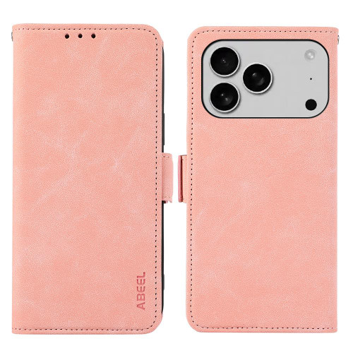 iPhone 17 Pro ABEEL Frosted Magnetic RFID Leather Phone Case - Pink
