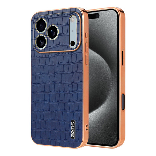 iPhone 17 Pro AZNS Electroplated Frame Crocodile Texture Full Coverage Phone Case - Blue iPhone 17 Pro AZNS Electroplated Frame Crocodile Texture Full Coverage Phone Case - Blue