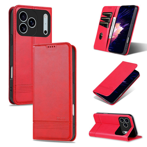 iPhone 17 AZNS Magnetic Calf Texture Flip Leather Phone Case - Red