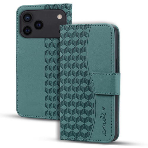 iPhone 17 Pro Business Diamond Buckle Leather Phone Case with Lanyard - Green