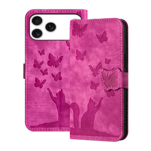 iPhone 17 Pro Butterfly Cat Embossing Flip Leather Phone Case - Pink iPhone 17 Pro Butterfly Cat Embossing Flip Leather Phone Case - Pink