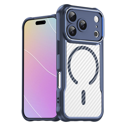 iPhone 17 Pro Carbon Fiber Texture MagSafe Translucent Phone Case - Blue