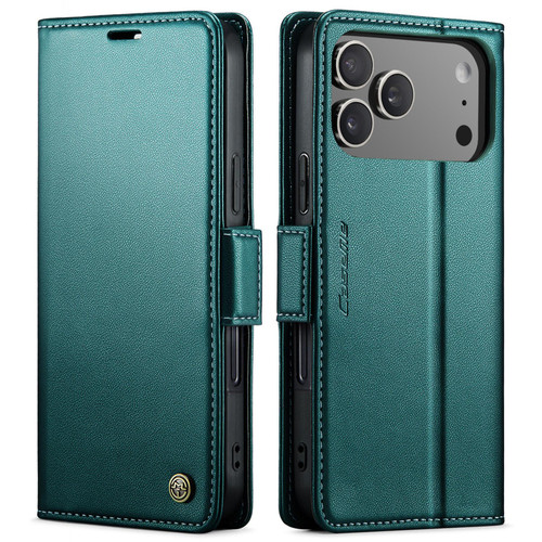iPhone 17 Pro CaseMe 023 Butterfly Buckle Litchi Texture RFID Anti-theft Leather Phone Case - Green