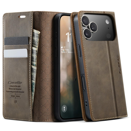 iPhone 17 Pro CaseMe 033 Calf Leather Lining Microfibre RFID Blocking Phone Case - Coffee