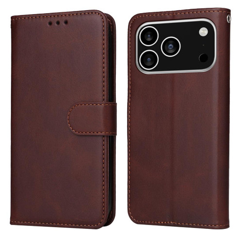 iPhone 17 Pro Classic Calf Texture Flip Leather Phone Case - Brown