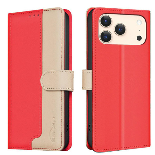 iPhone 17 Pro Color Matching RFID Anti-theft Leather Phone Case - Red iPhone 17 Pro Color Matching RFID Anti-theft Leather Phone Case - Red