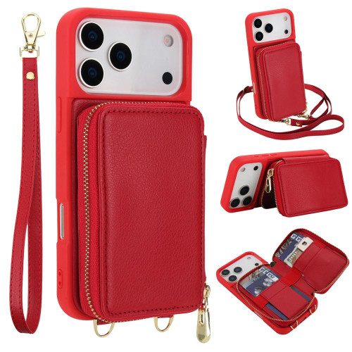 iPhone 17 Pro Crossbody Zipper RFID Card Bag Phone Case - Green