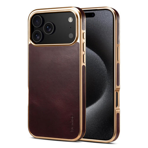 iPhone 17 Pro Denior Oil Wax Leather Electroplating Phone Case - Red