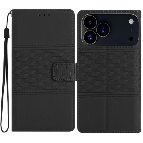iPhone 17 Pro Diamond Embossed Skin Feel Leather Phone Case - Black iPhone 17 Pro Diamond Embossed Skin Feel Leather Phone Case - Black