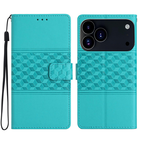 iPhone 17 Pro Diamond Embossed Skin Feel Leather Phone Case - Blue iPhone 17 Pro Diamond Embossed Skin Feel Leather Phone Case - Blue