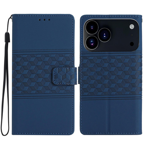 iPhone 17 Pro Diamond Embossed Skin Feel Leather Phone Case - Dark Blue iPhone 17 Pro Diamond Embossed Skin Feel Leather Phone Case - Dark Blue