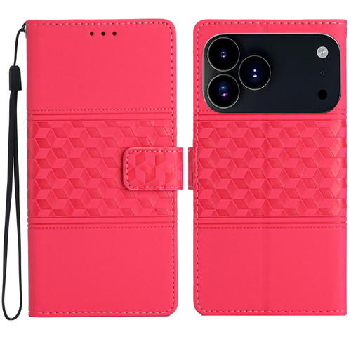 iPhone 17 Pro Diamond Embossed Skin Feel Leather Phone Case - Red iPhone 17 Pro Diamond Embossed Skin Feel Leather Phone Case - Red