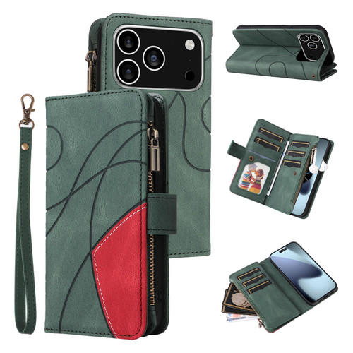 iPhone 17 Pro Dual-color 9 Card Slots Zipper Wallet Leather Phone Case - Green iPhone 17 Pro Dual-color 9 Card Slots Zipper Wallet Leather Phone Case - Green