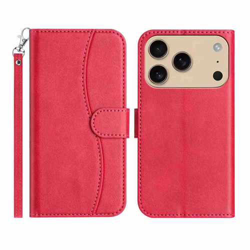 iPhone 17 Pro Dual-Folded S-shape Leather Phone Case - Rose Red