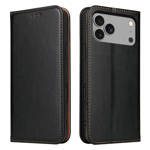 iPhone 17 Pro Fierre Shann PU Genuine Leather Texture Phone Case - Black