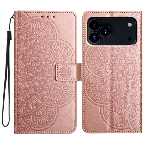 iPhone 17 Pro Flower Embossed Leather Phone Case - Rose Gold
