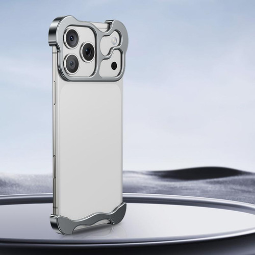 iPhone 17 Pro Frameless Metal Corner Pad Phone Case with Lens Film - Grey iPhone 17 Pro Frameless Metal Corner Pad Phone Case with Lens Film - Grey