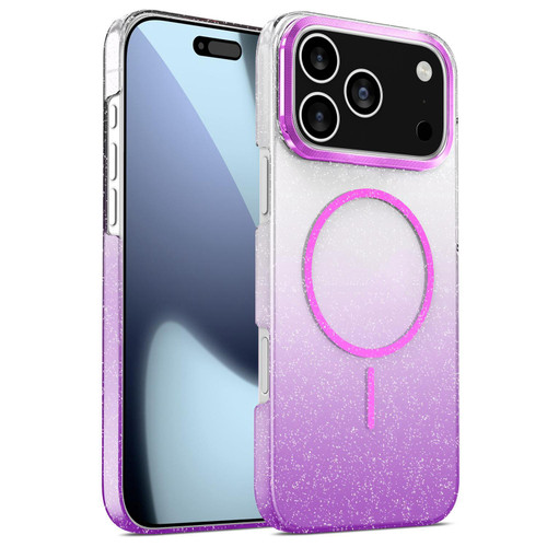 iPhone 17 Pro Gold Diamond Glitter Gradient MagSafe Shockproof Phone Case - Purple