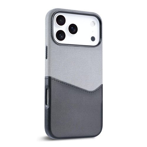 iPhone 17 Pro Kalebol Cloth Textue Stitching Card Slot Magnetic Phone Case - Black
