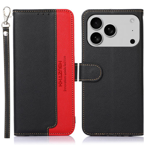 iPhone 17 Pro KHAZNEH Litchi Texture Leather RFID Phone Case - Black