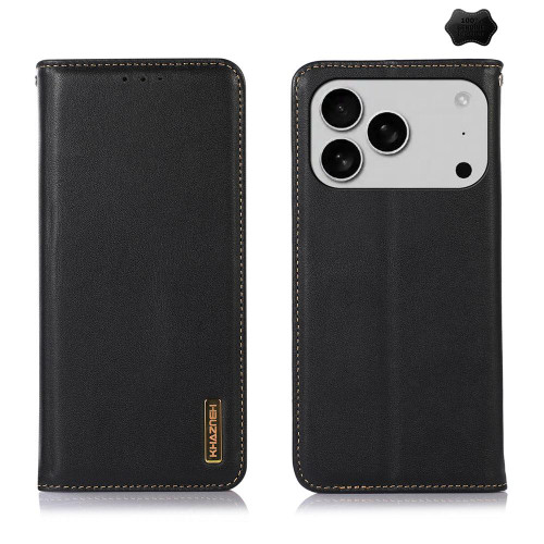 iPhone 17 Pro KHAZNEH Nappa Top Layer Cowhide Leather Phone Case - Black