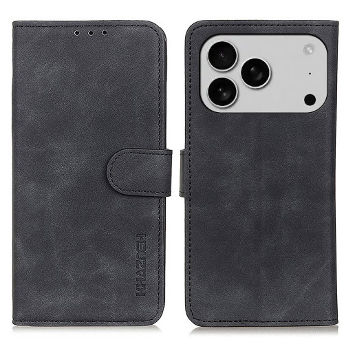 iPhone 17 Pro KHAZNEH Retro Texture Leather Phone Case - Black