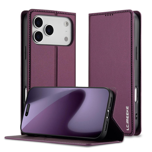 iPhone 17 Pro LC.IMEEKE L1 Series Frosted Fine Texture PU Phone Case - Purple iPhone 17 Pro LC.IMEEKE L1 Series Frosted Fine Texture PU Phone Case - Purple