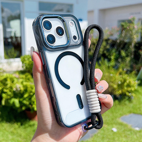 iPhone 17 Pro MagSafe Magnetic Clear Phone Case with Wrist Strap - Black