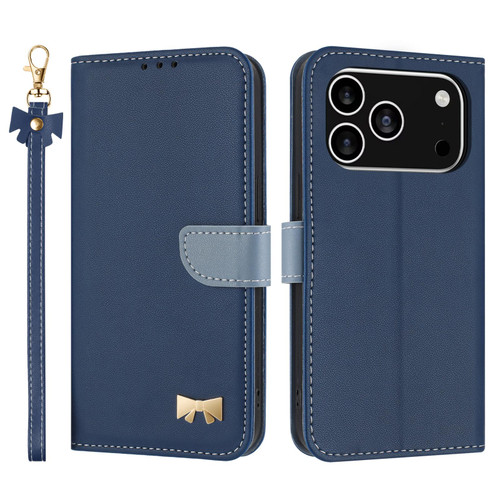 iPhone 17 Pro Metal Bow Leather Phone Case with Hand Strap - Light