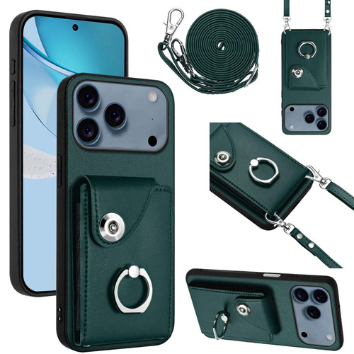 iPhone 17 Pro Organ Card Bag Ring Holder Phone Case with Long Lanyard - Green