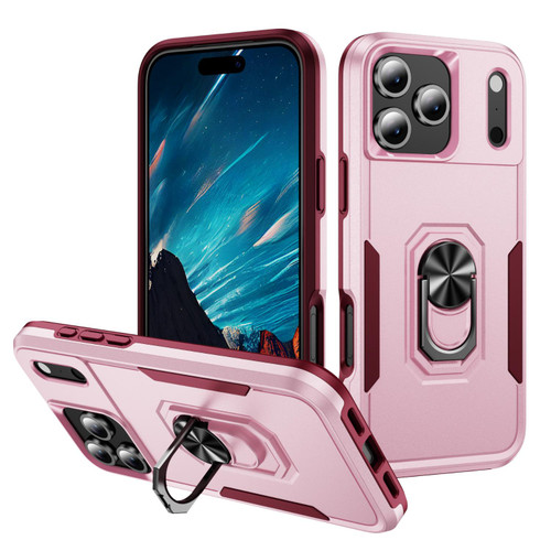 iPhone 17 Pro Pioneer Armor Heavy Duty PC + TPU Phone Case with Holder - Pink+Rose Red iPhone 17 Pro Pioneer Armor Heavy Duty PC + TPU Phone Case with Holder - Pink+Rose Red