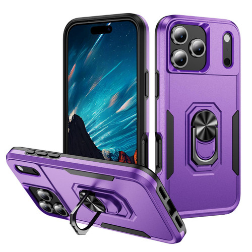 iPhone 17 Pro Pioneer Armor Heavy Duty PC + TPU Phone Case with Holder - Purple+Black