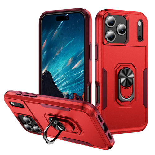 iPhone 17 Pro Pioneer Armor Heavy Duty PC + TPU Phone Case with Holder - Red+Rose Red iPhone 17 Pro Pioneer Armor Heavy Duty PC + TPU Phone Case with Holder - Red+Rose Red
