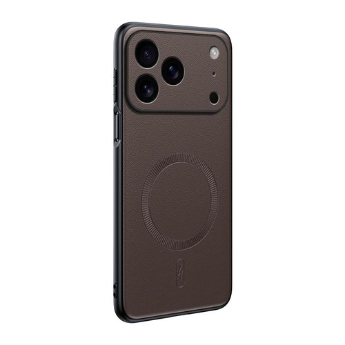 iPhone 17 Pro Plain Leather MagSafe Shockproof Phone Case - Brown