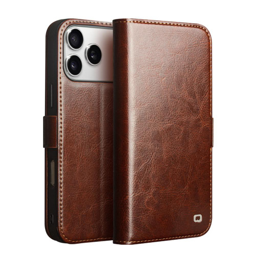 iPhone 17 Pro QIALINO Classic 103 Buckle Genuine Leather Phone Case - Brown