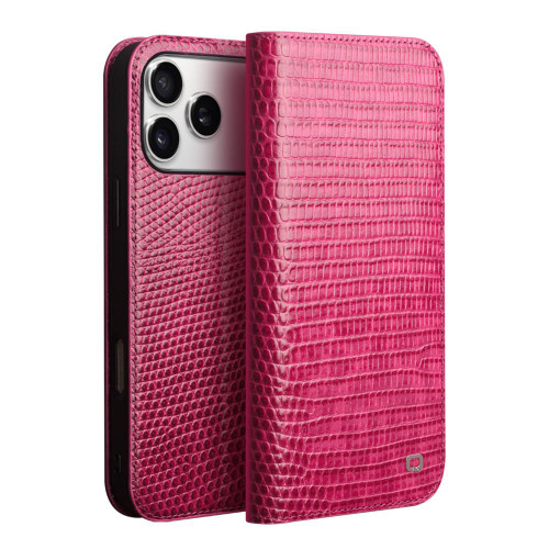 iPhone 17 Pro QIALINO Little Crocodile Texture Genuine Leather Phone Case - Rose Red