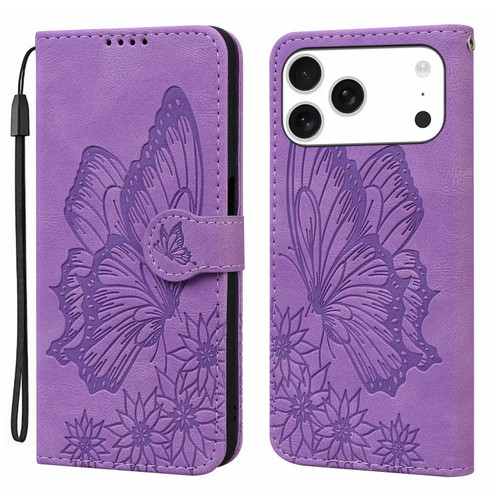 iPhone 17 Pro Retro Skin Feel Butterflies Embossing Horizontal Flip Leather Phone Case - Purple iPhone 17 Pro Retro Skin Feel Butterflies Embossing Horizontal Flip Leather Phone Case - Purple