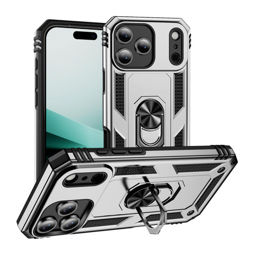 iPhone 17 Pro Shockproof TPU Hybrid PC Phone Case with Holder - Silver iPhone 17 Pro Shockproof TPU Hybrid PC Phone Case with Holder - Silver