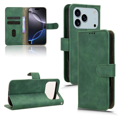 iPhone 17 Pro Skin Feel Magnetic Flip Leather Phone Case - Green
