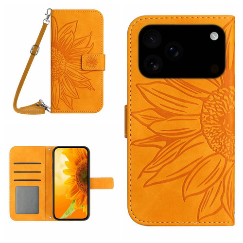 iPhone 17 Pro Max Skin Feel Sun Flower Embossed Flip Leather Phone