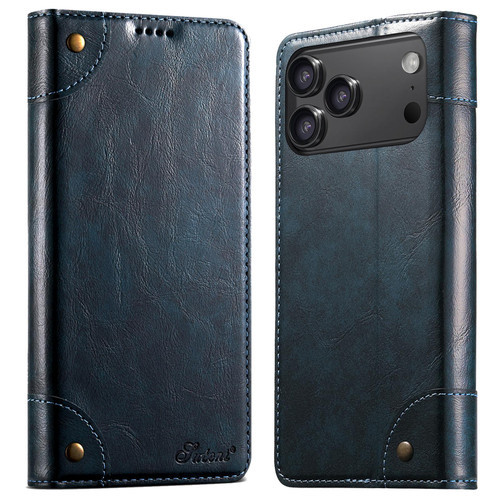 iPhone 17 Pro Suteni Baroque Calf Texture Buckle Wallet Leather Phone Case - Blue