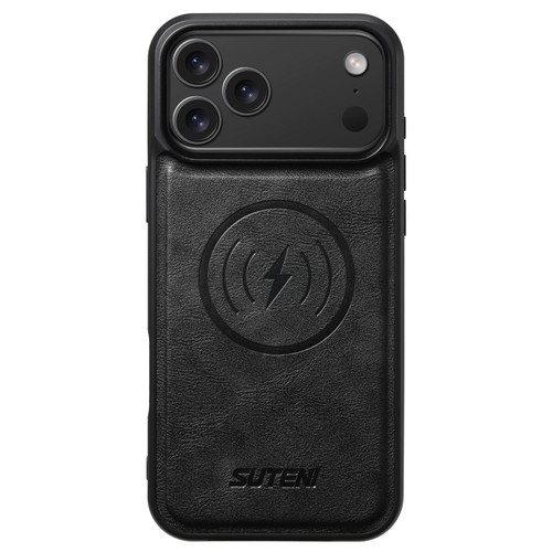 iPhone 17 Pro Suteni G5 Cowhide Leather MagSafe Magnetic Phone Case - Black