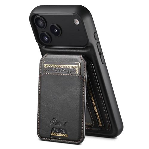 iPhone 17 Pro Suteni H15 MagSafe Oil Eax Leather Detachable Wallet Back Phone Case - Black