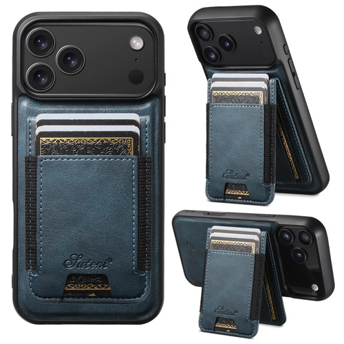 iPhone 17 Pro Suteni H17 Oil Eax Leather MagSafe Detachable Wallet Phone Case - Blue