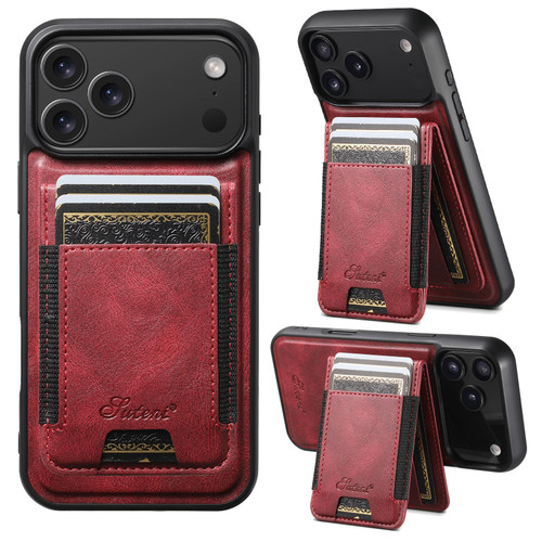 iPhone 17 Pro Suteni H17 Oil Eax Leather MagSafe Detachable Wallet Phone Case - Red